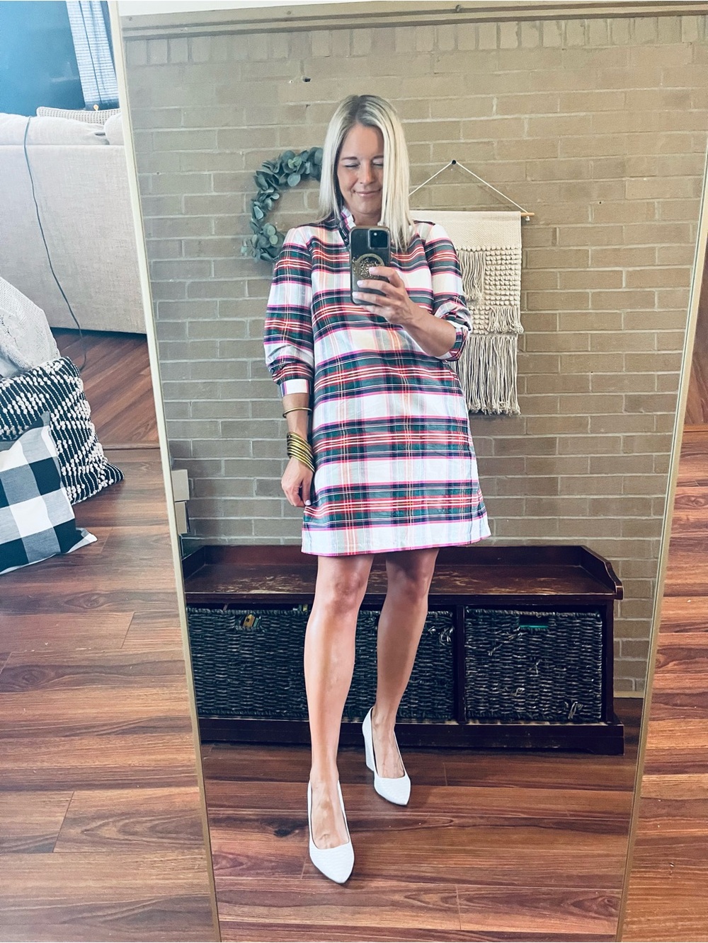 crown & ivy Pink and Black Plaid Ruffle-Trim Mini Dress